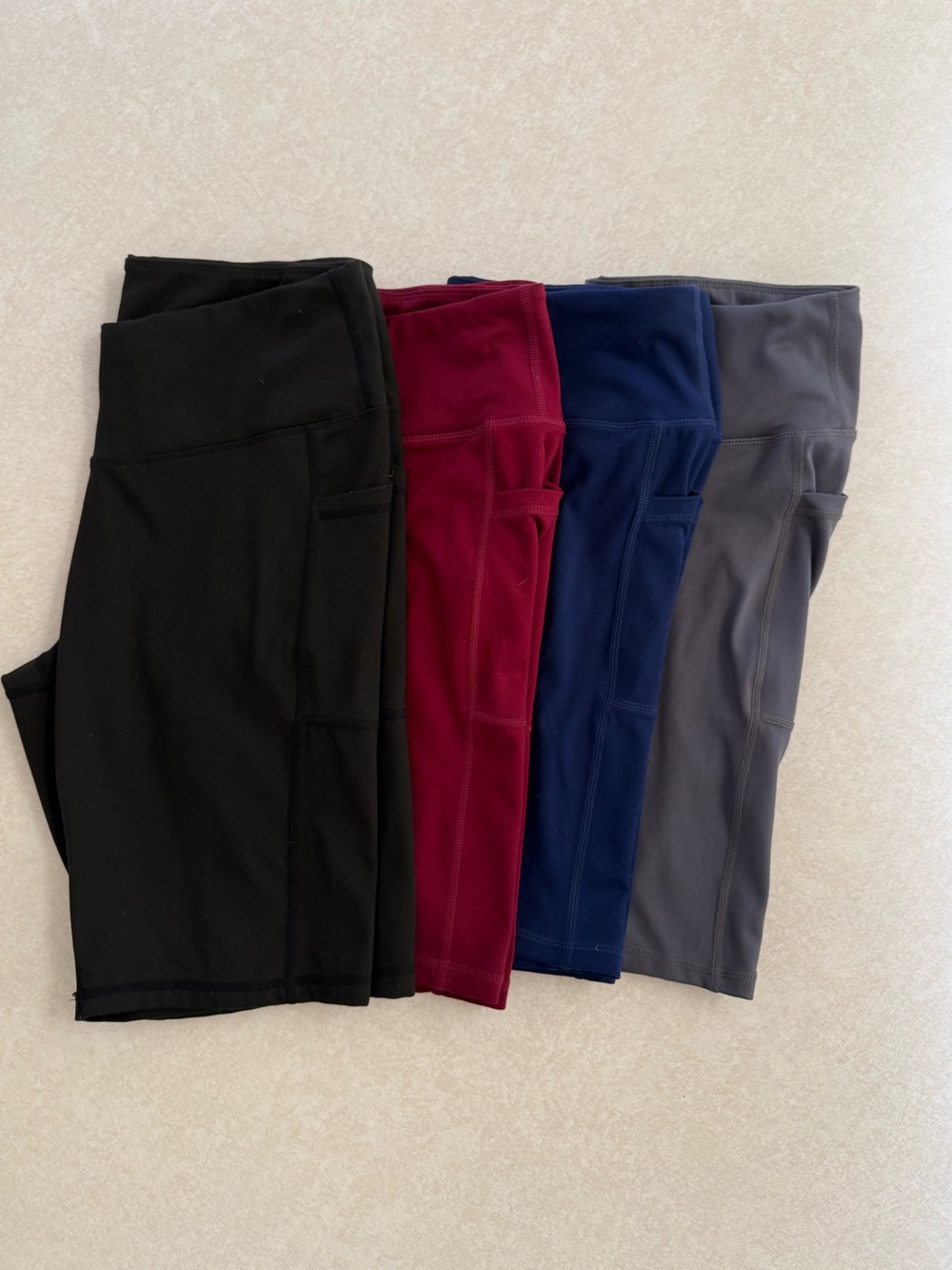 Set of 4 Women’s Large Active Bike Shorts - Black, Burgundy, Navy, Gray